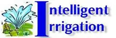 A blue and white logo for intelligence irrigate.